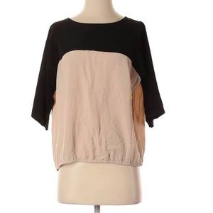 ❤️LOFT Black & Nude Sleeve Blouse Cinched Waist